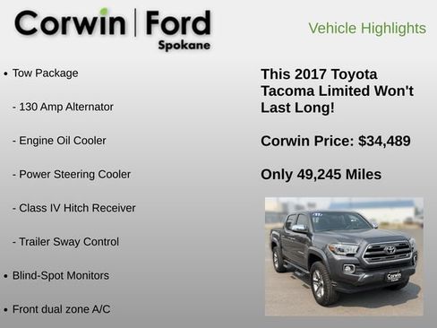 Used 2017 Toyota Tacoma Limited w/ Tow Package AWD/4WD image 6