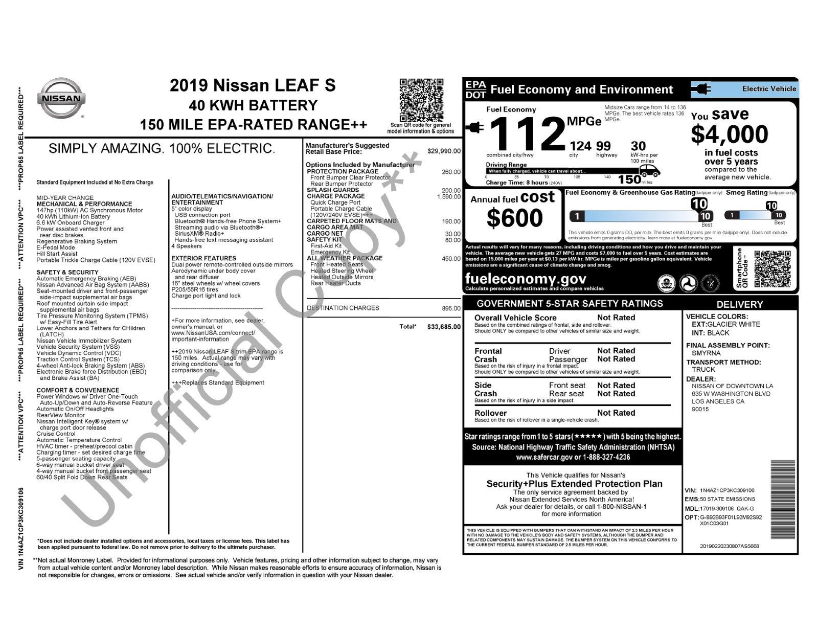Used 2019 Nissan Leaf S w/ S Charge Package FWD image 2