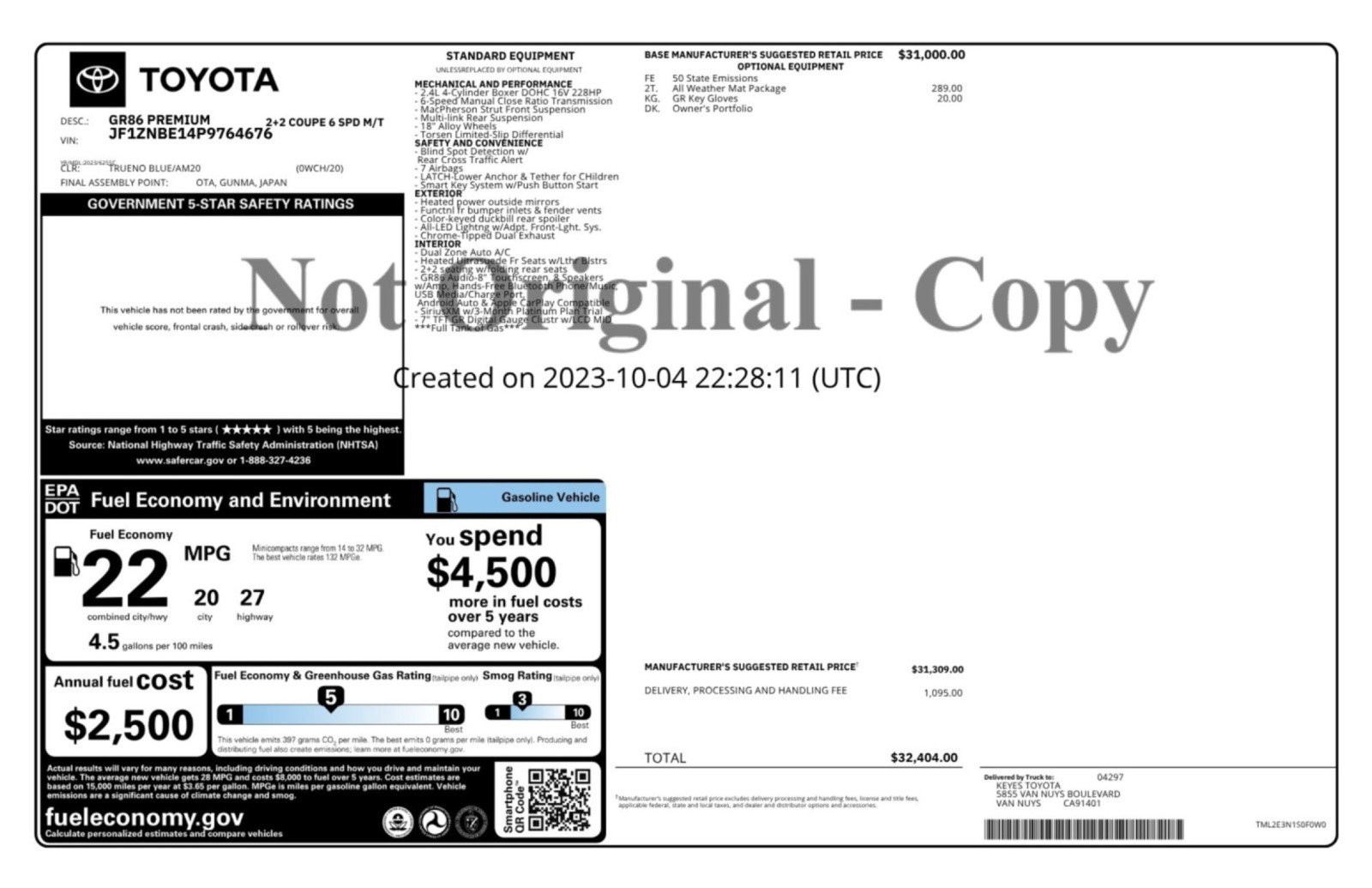 Used 2023 Toyota GR86 Premium w/ ALL Weather Mat Package (TMS) RWD image 2
