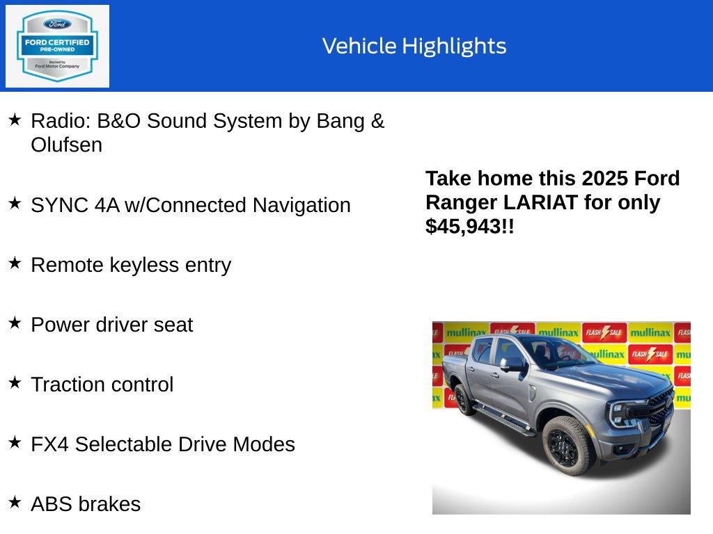 Certified 2025 Ford Ranger Lariat w/ FX4 Off-Road Package AWD/4WD image 19