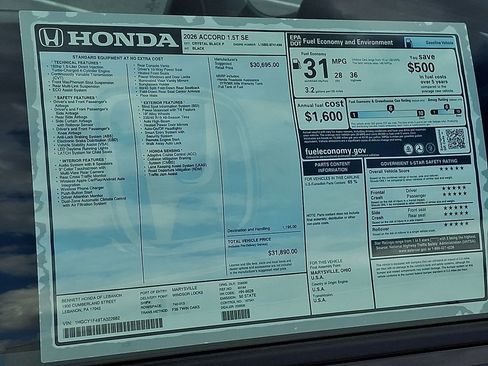 New 2026 Honda Accord SE image 3