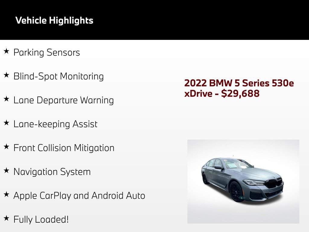 Used 2022 BMW 530e xDrive w/ Premium Package AWD/4WD image 85