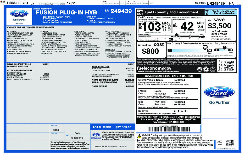 Used 2020 Ford Fusion Energi Titanium FWD image 6