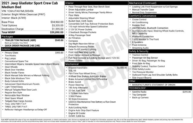 Used 2021 Jeep Gladiator Sport w/ Trailer Tow Package AWD/4WD image 25