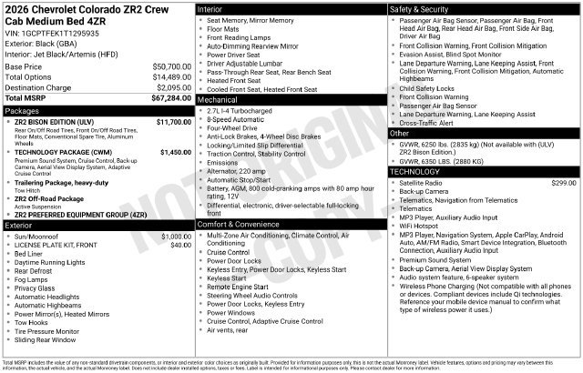 New 2026 Chevrolet Colorado ZR2 w/ ZR2 Bison Edition AWD/4WD image 15