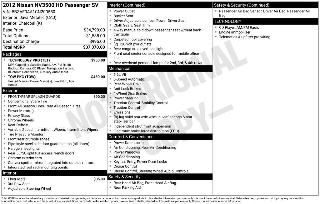 Used 2012 Nissan NV 3500 SV w/ Technology Pkg RWD image 6
