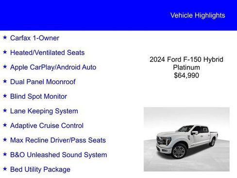 Certified 2024 Ford F150 Platinum w/ Equipment Group 703A Plus AWD/4WD image 2