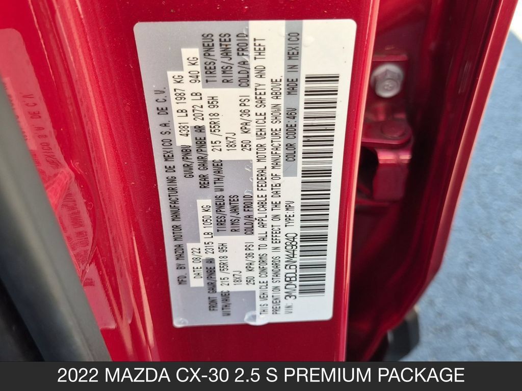 Certified 2022 MAZDA CX-30 AWD 2.5 S w/ Premium Package image 36