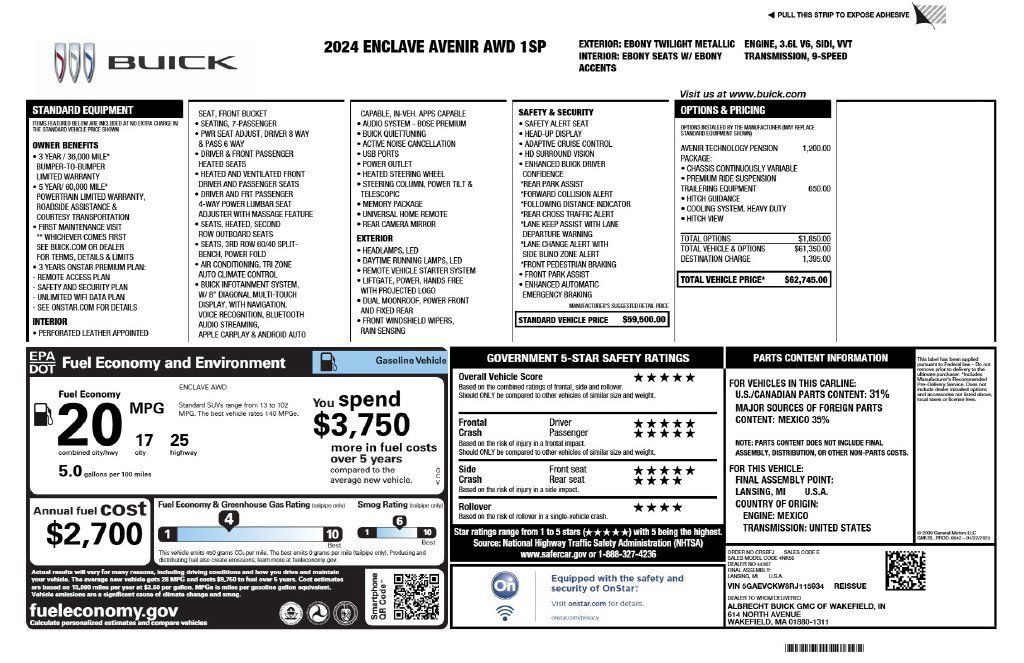 Used 2024 Buick Enclave Avenir w/ Avenir Technology Package AWD/4WD image 3
