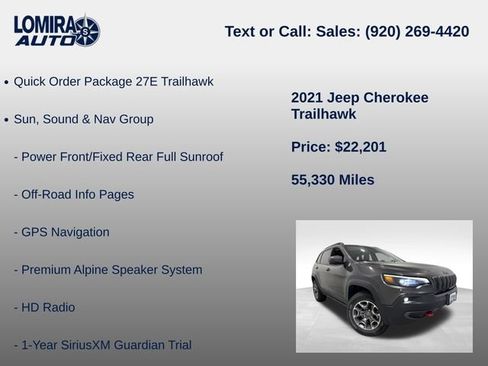 Used 2021 Jeep Cherokee Trailhawk w/ Sun, Sound & Nav Group AWD/4WD image 8