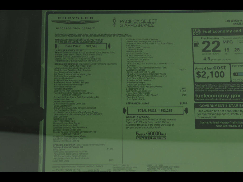 New 2027 Chrysler Pacifica Select w/ S Appearance Package FWD image 24