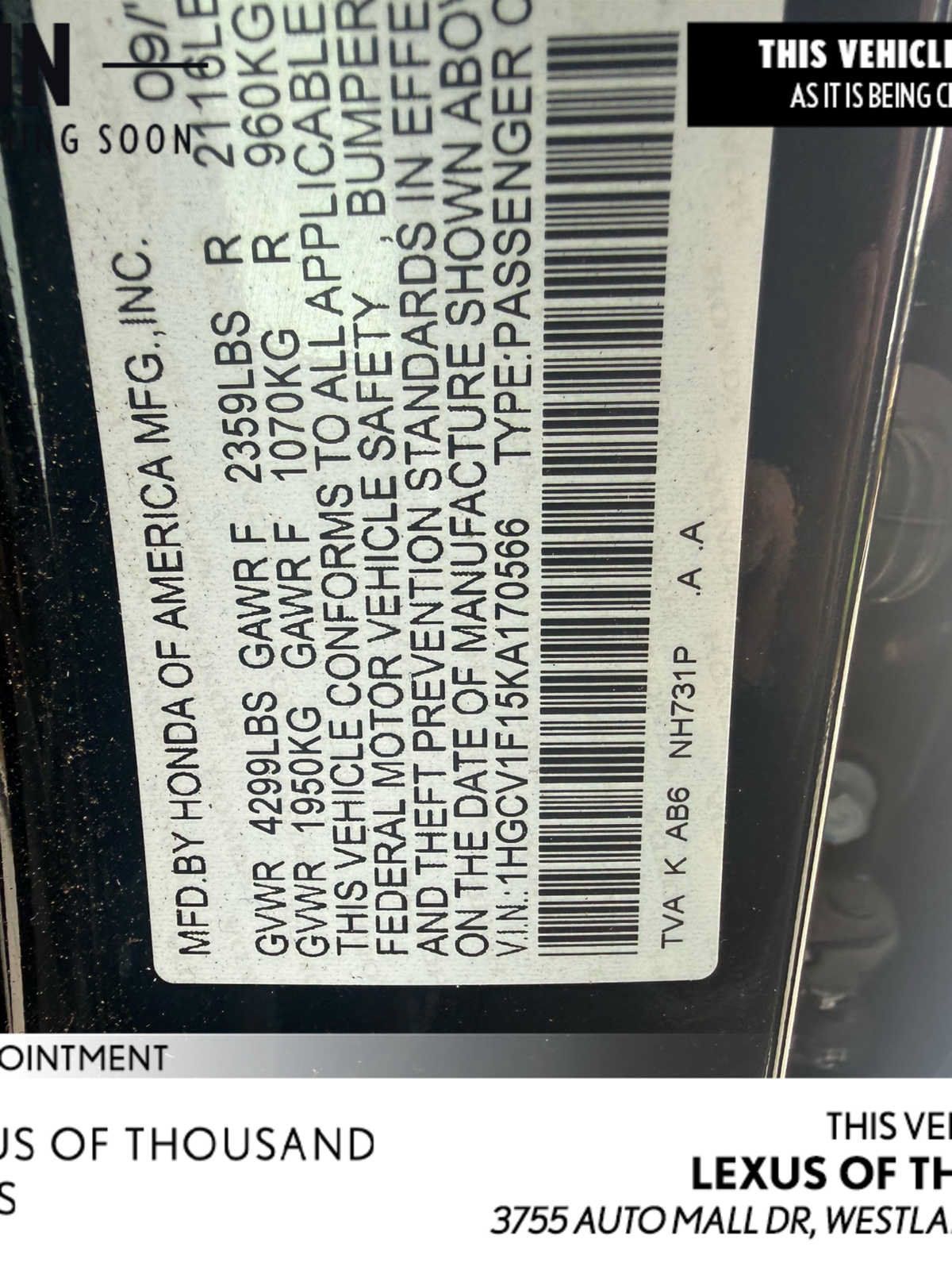 Used 2019 Honda Accord LX image 1