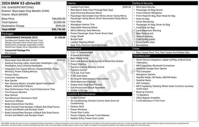 Certified 2024 BMW X3 sDrive30i w/ Convenience Package RWD image 45