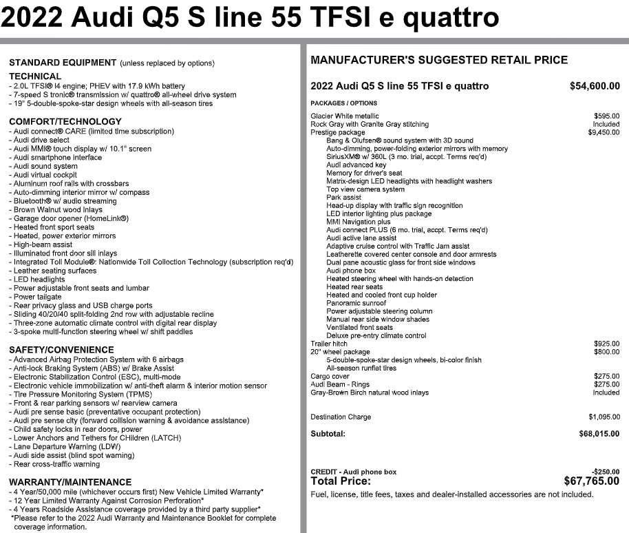 Used 2022 Audi Q5 e Prestige w/ Prestige Package AWD/4WD image 3