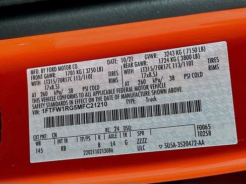 Certified 2021 Ford F150 Raptor w/ Equipment Group 801A High image 22