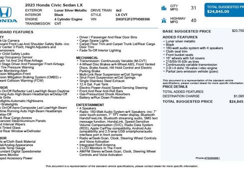 Used 2023 Honda Civic LX image 3