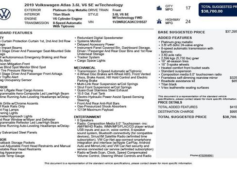 Used 2019 Volkswagen Atlas SE w/ Towing Package FWD image 3