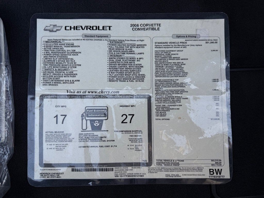 Used 2006 Chevrolet Corvette Convertible w/ Preferred Equipment Group RWD image 47