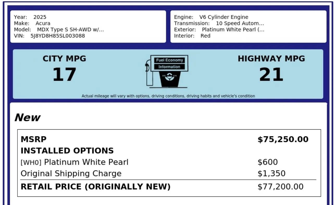 Used 2025 Acura MDX Type S w/ Advance Package AWD/4WD image 2