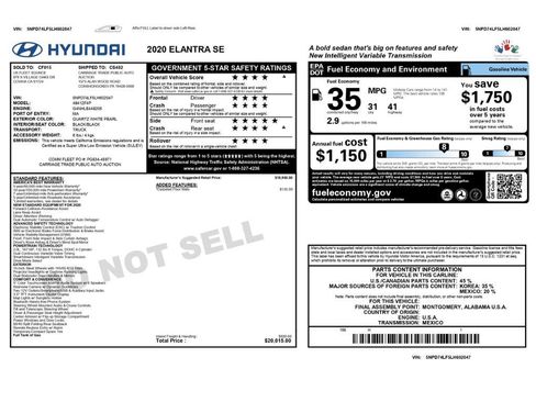 Used 2020 Hyundai Elantra SE w/ Cargo Package (C1) FWD image 2