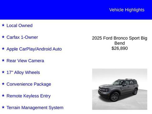 Certified 2025 Ford Bronco Sport Big Bend w/ Convenience Package AWD/4WD image 3