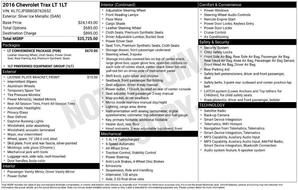Used 2016 Chevrolet Trax LT w/ LT Convenience Package AWD/4WD image 2