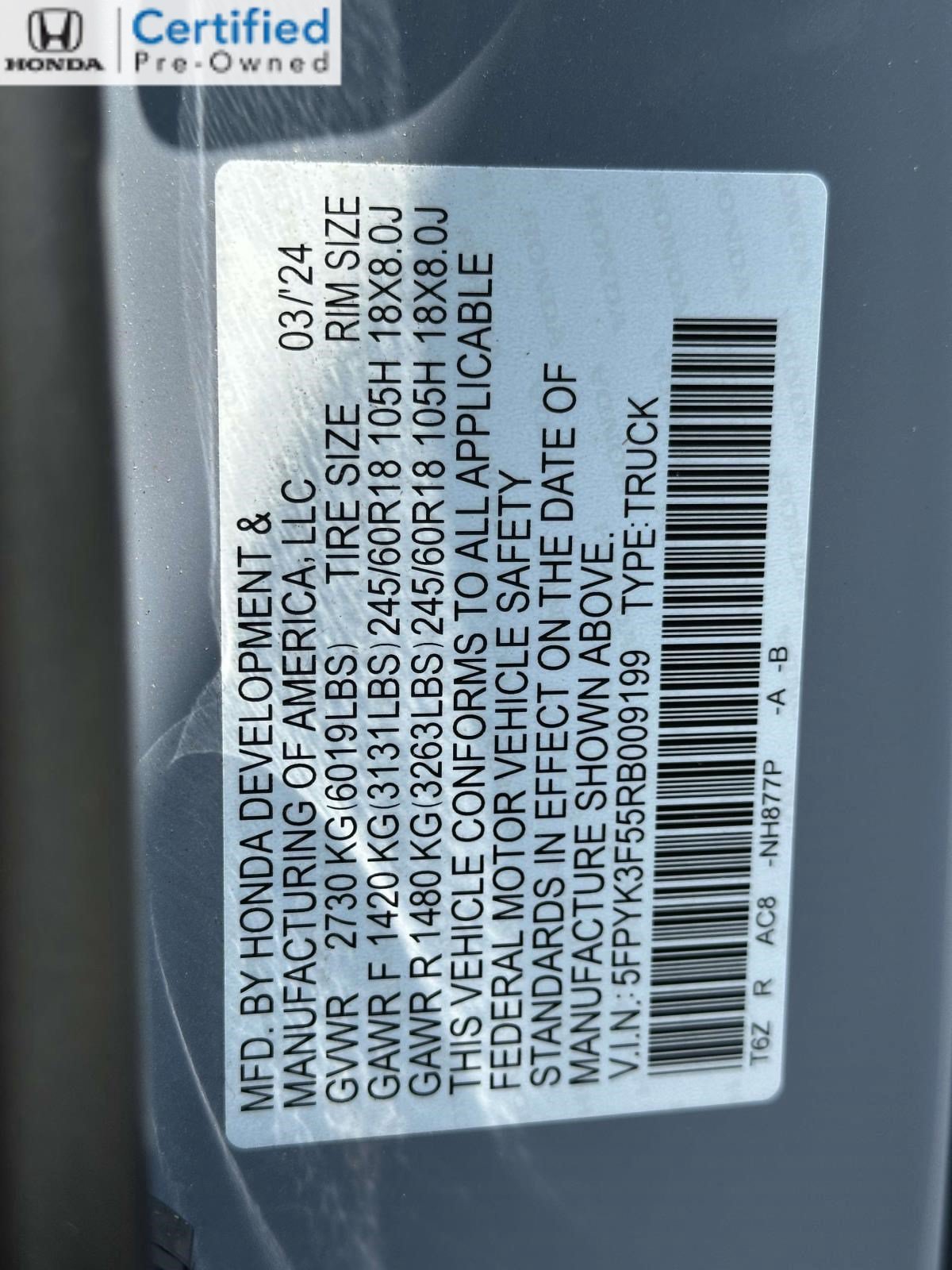 Certified 2024 Honda Ridgeline RTL image 29