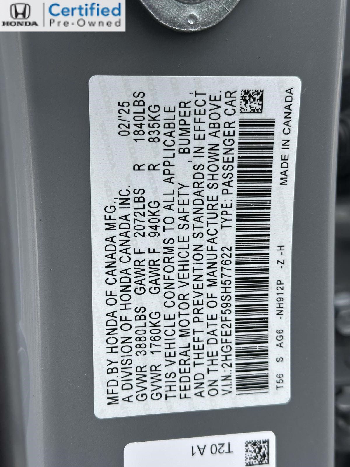 Certified 2025 Honda Civic Sport image 28