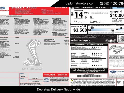 Used 2021 Ford Mustang Shelby GT500 w/ Carbon Fiber Track Pack RWD image 2
