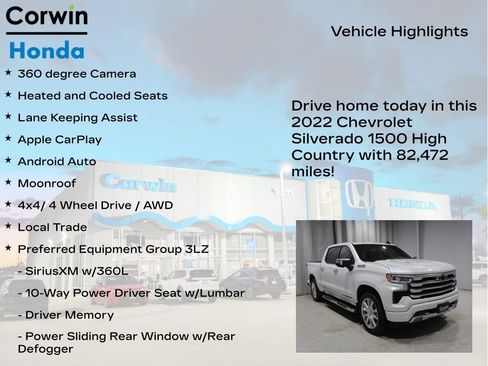 Used 2022 Chevrolet Silverado 1500 High Country w/ High Country Premium Package AWD/4WD image 7