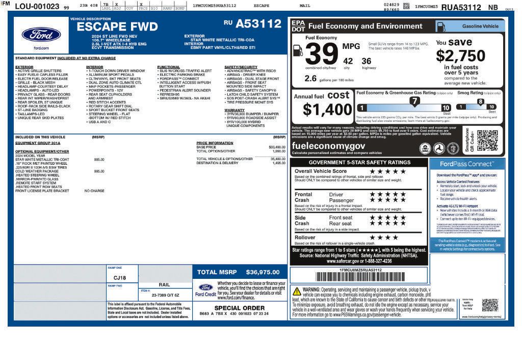 Used 2024 Ford Escape ST-Line w/ Equipment Group 301A FWD image 33
