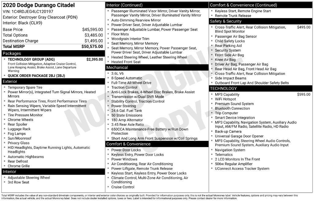 Used 2020 Dodge Durango Citadel w/ Technology Group AWD/4WD image 2