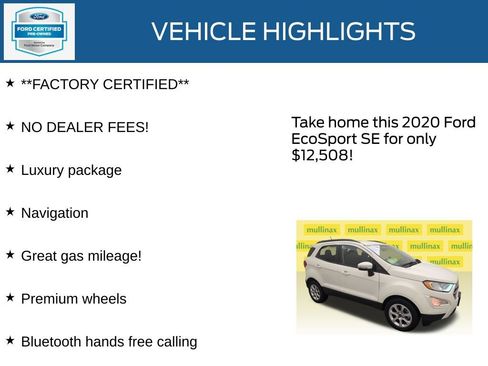 Certified 2020 Ford EcoSport SE w/ SE Convenience Package FWD image 12