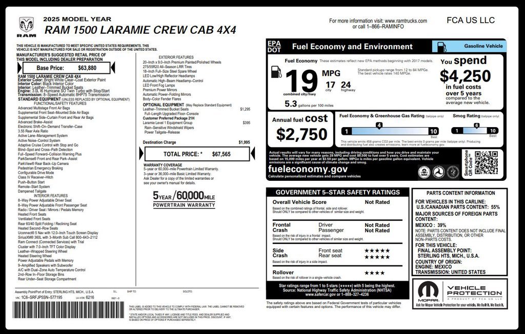 Certified 2025 RAM 1500 Laramie AWD/4WD image 1