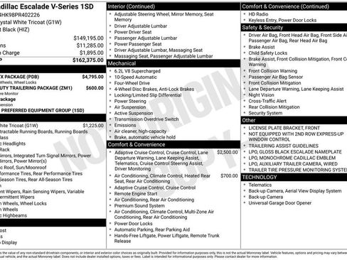 Certified 2023 Cadillac Escalade V w/ LPO, ONYX Package image 2