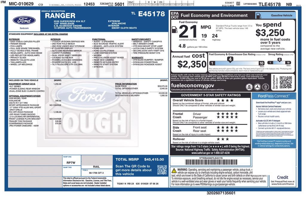 New 2026 Ford Ranger XLT w/ Equipment Group 301A High AWD/4WD image 30