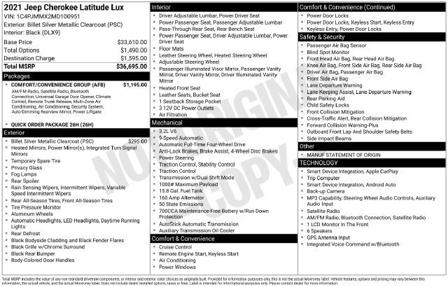Certified 2021 Jeep Cherokee Latitude Lux w/ Comfort/Convenience Group AWD/4WD image 31