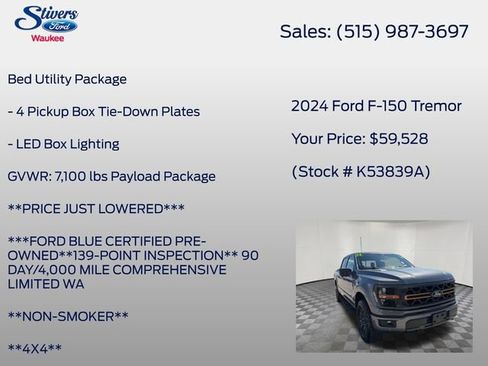 Certified 2024 Ford F150 Tremor w/ Bed Utility Package AWD/4WD image 16