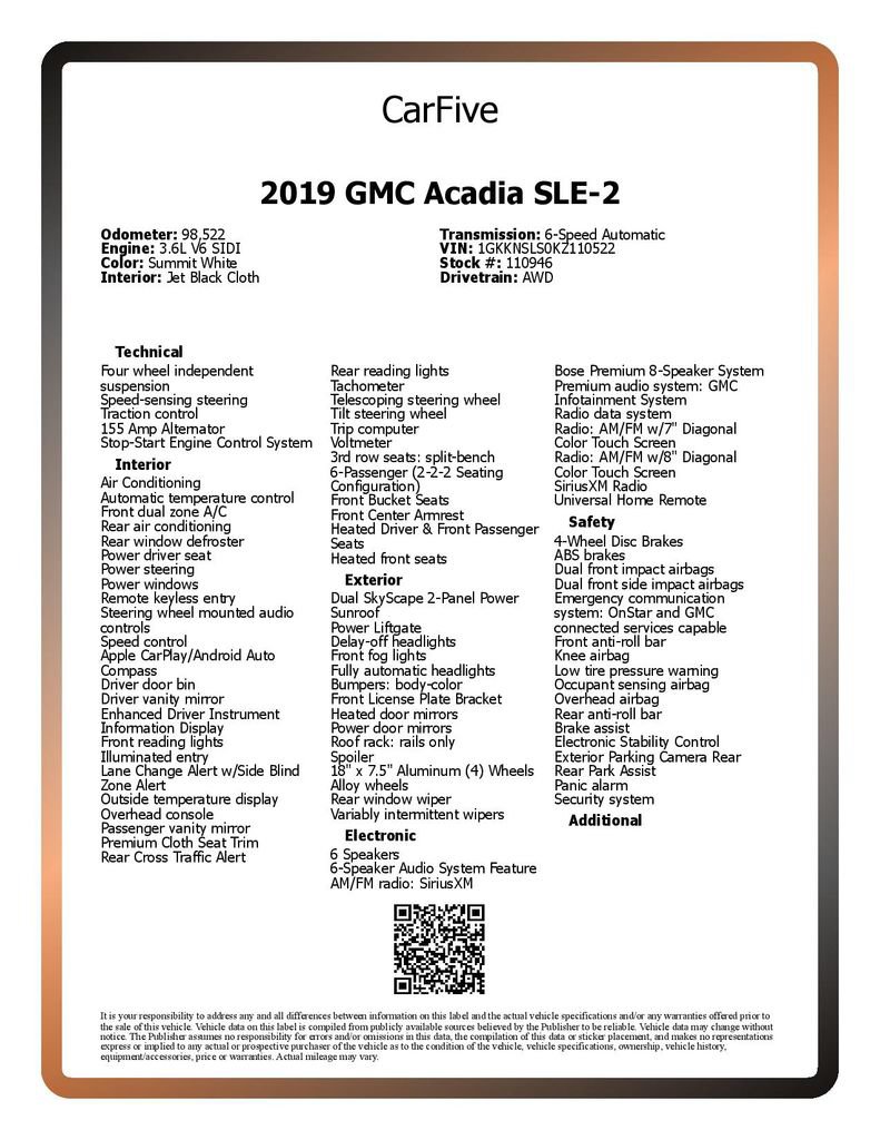Used 2019 GMC Acadia SLE w/ Driver Alert Package I AWD/4WD image 31