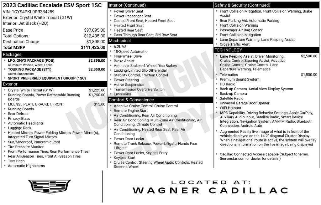 Used 2023 Cadillac Escalade ESV Sport w/ LPO, ONYX Package AWD/4WD image 1