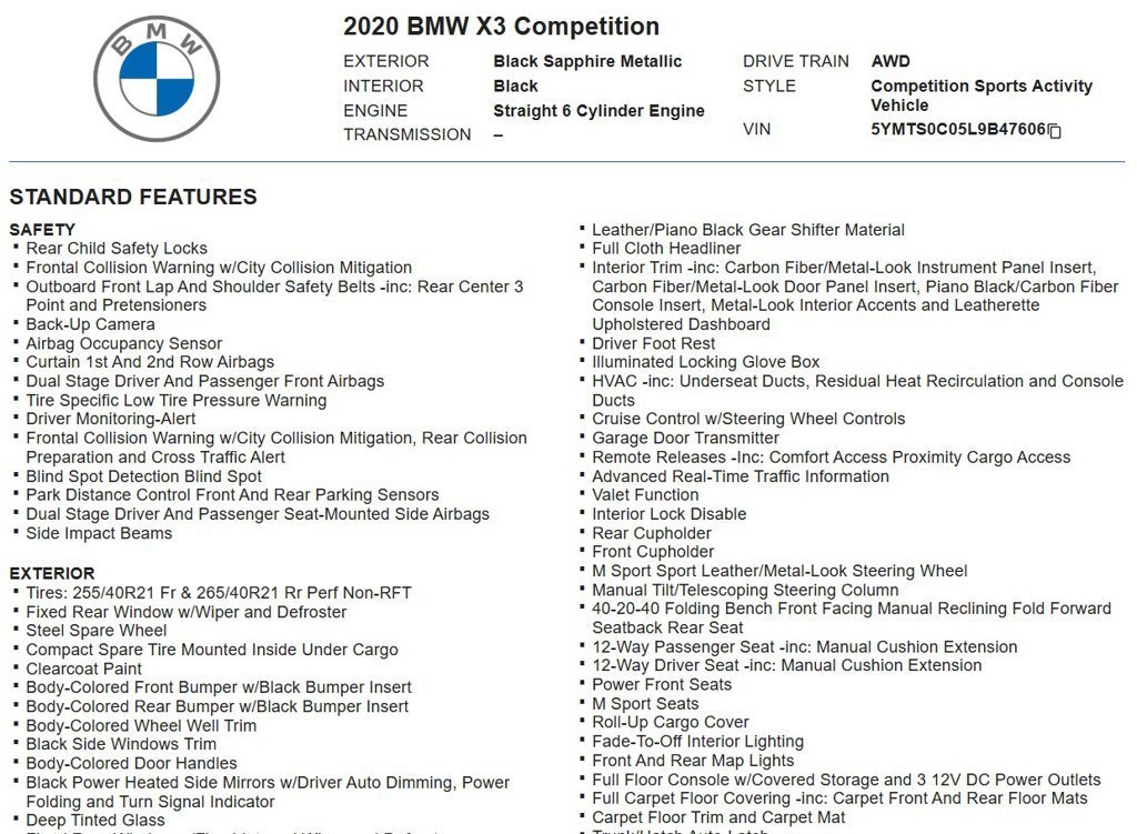 Used 2020 BMW X3 M w/ Executive Package AWD/4WD image 29