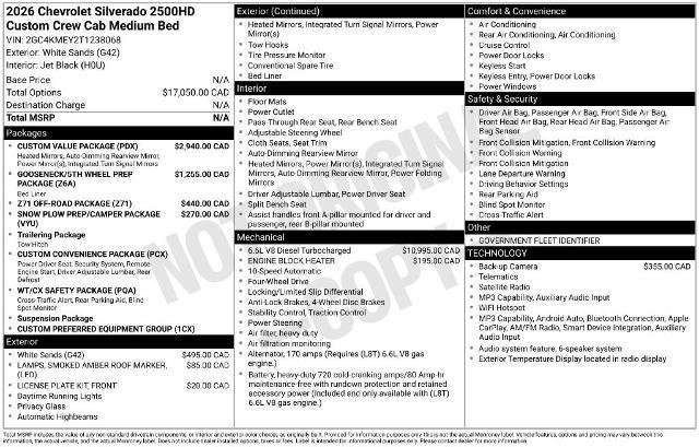 New 2026 Chevrolet Silverado 2500 Custom w/ Custom Value Package AWD/4WD image 2