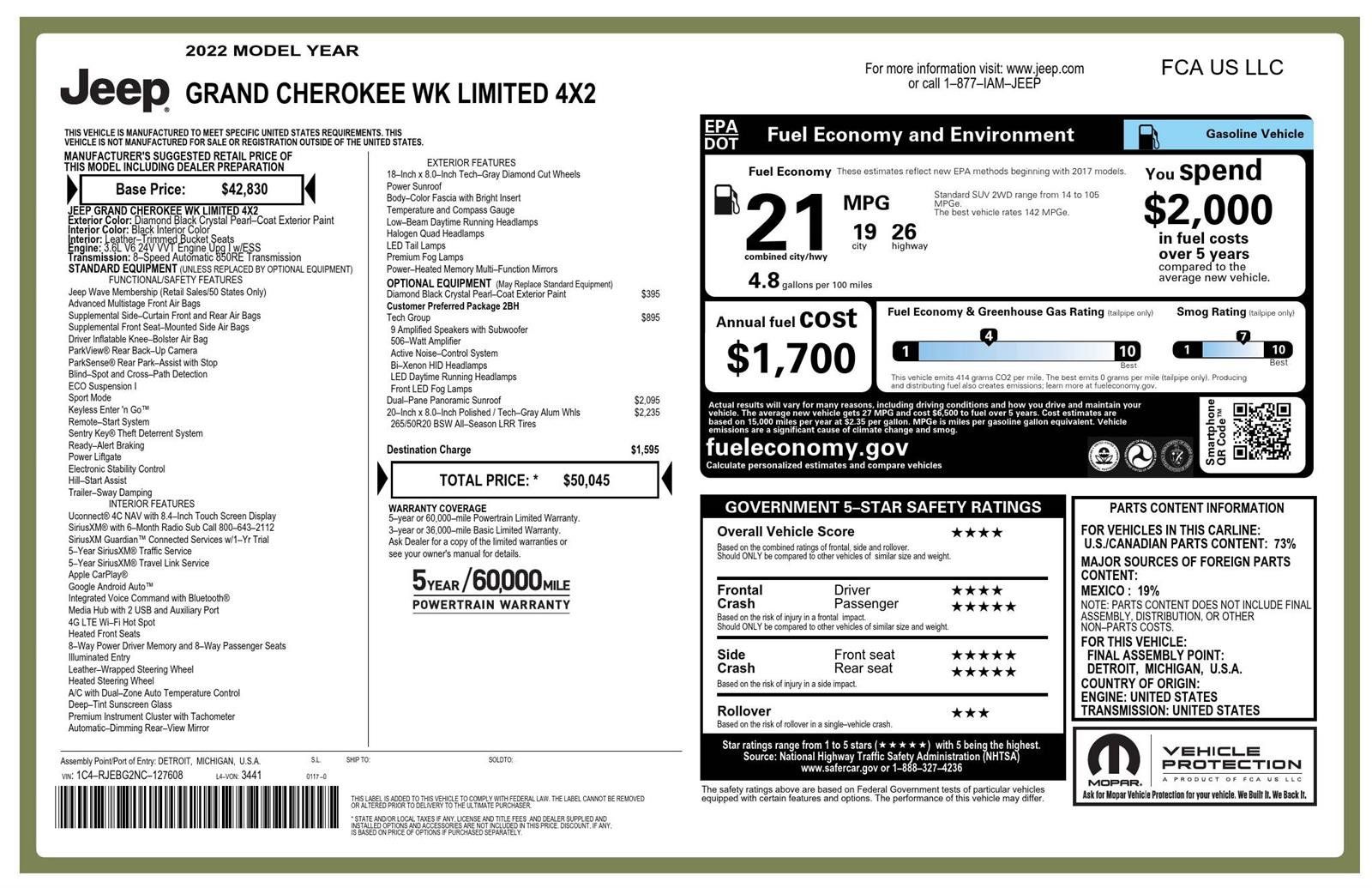Certified 2022 Jeep Grand Cherokee Limited w/ Tech Group RWD image 3