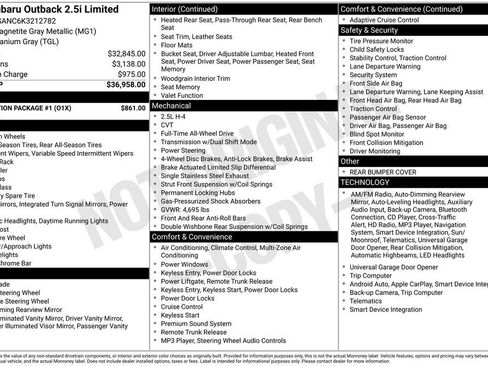 Used 2019 Subaru Outback 2.5i Limited w/ Protection Package #1 image 7