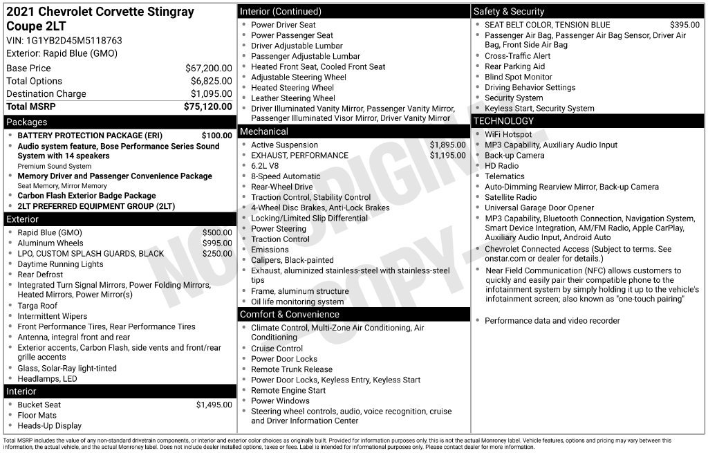 Used 2021 Chevrolet Corvette Stingray Preferred Cpe w/ Battery Protection Package RWD image 57