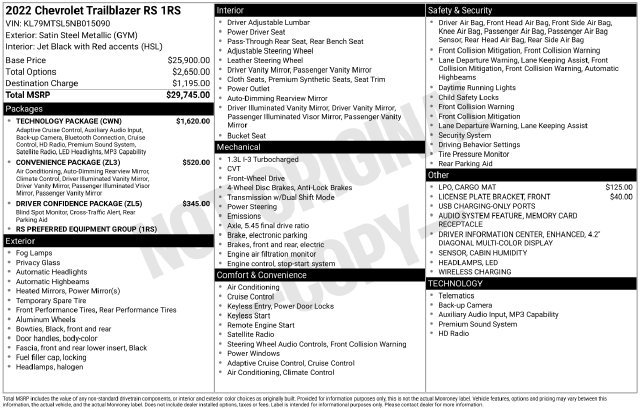 Used 2022 Chevrolet TrailBlazer RS w/ Technology Package FWD image 32