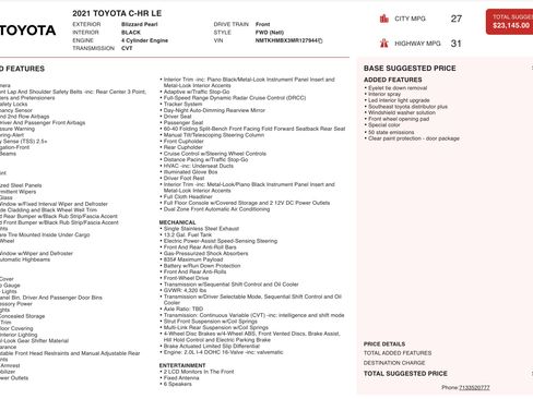 Used 2021 Toyota C-HR LE image 2