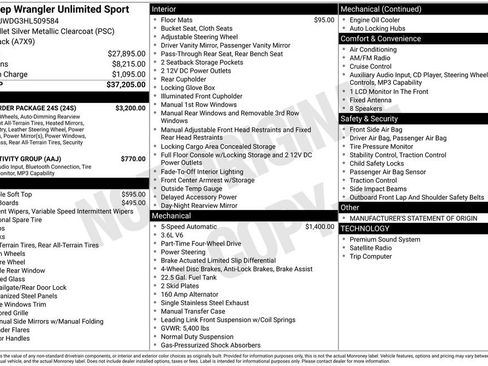 Used 2017 Jeep Wrangler Unlimited Sport w/ Quick Order Package 24S image 5