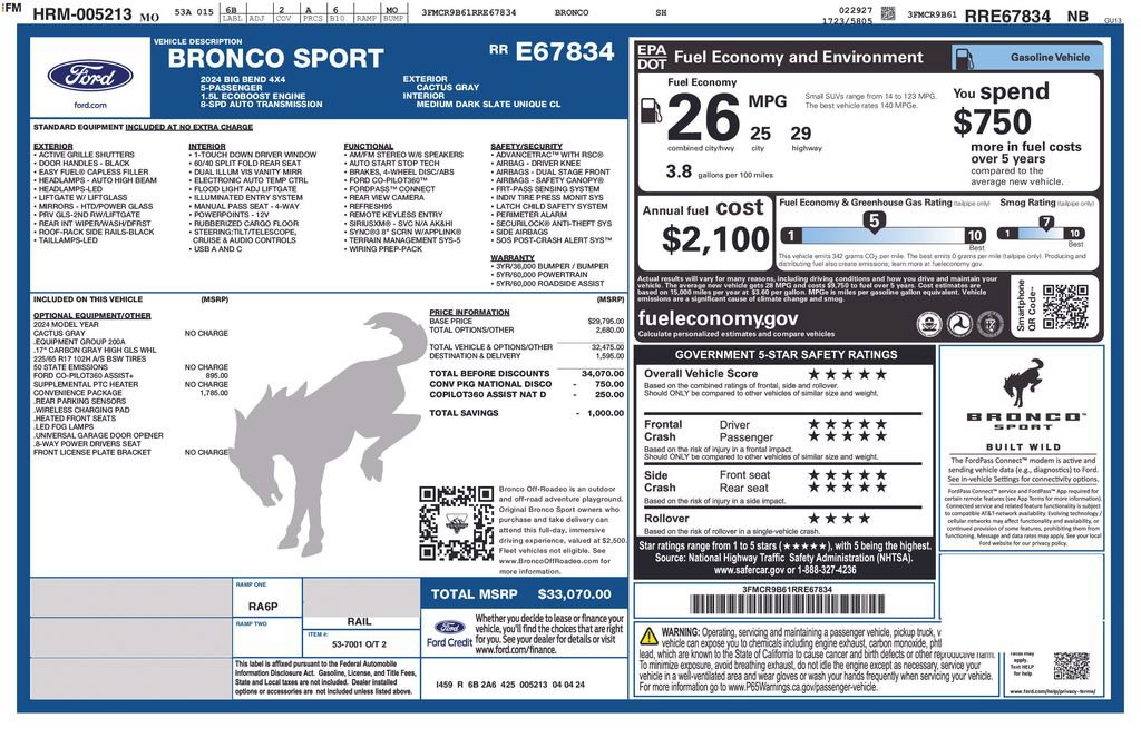 Used 2024 Ford Bronco Sport Big Bend w/ Convenience Package AWD/4WD image 5