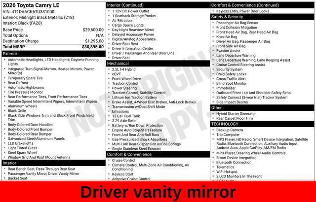 Used 2026 Toyota Camry LE FWD image 59